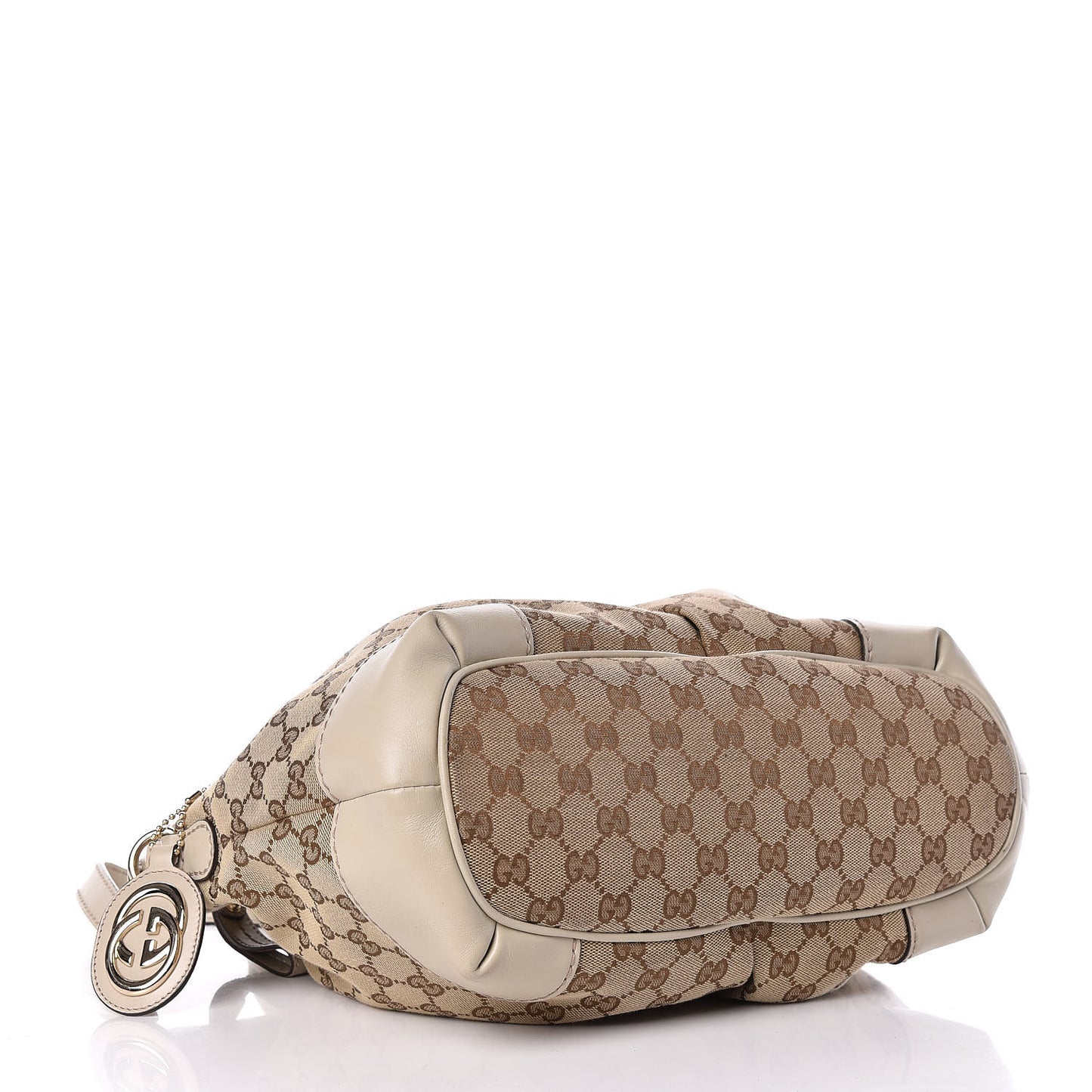 Monogram Margaux Calfskin Medium Sukey Top Handle Bag Beige Ebony Mystic White