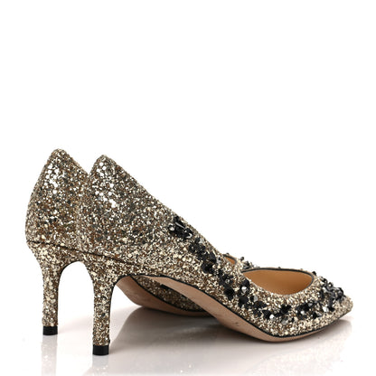 Jimmy Choo Glitter Embellished Romy 40 Pointy Toe Pumps 36 Black Gold 4 of 7