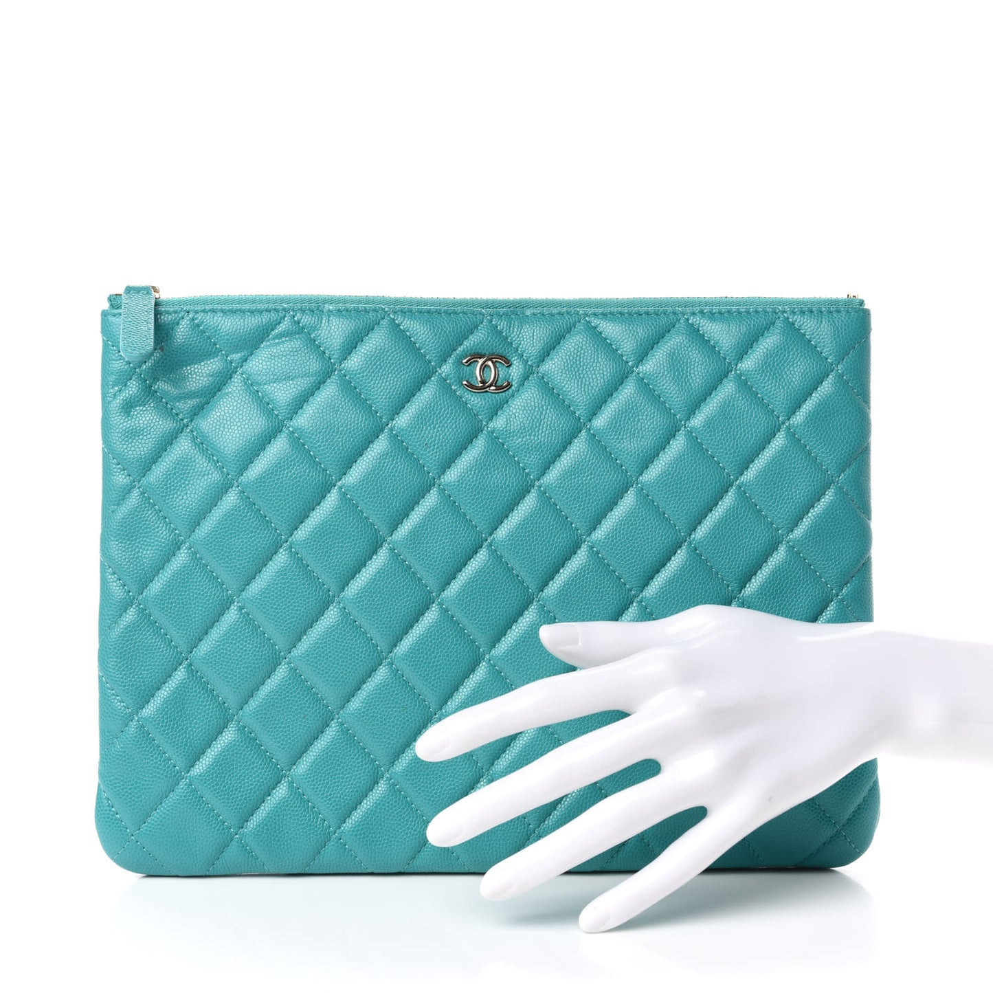 Caviar Quilted Medium Cosmetic Case Turquoise