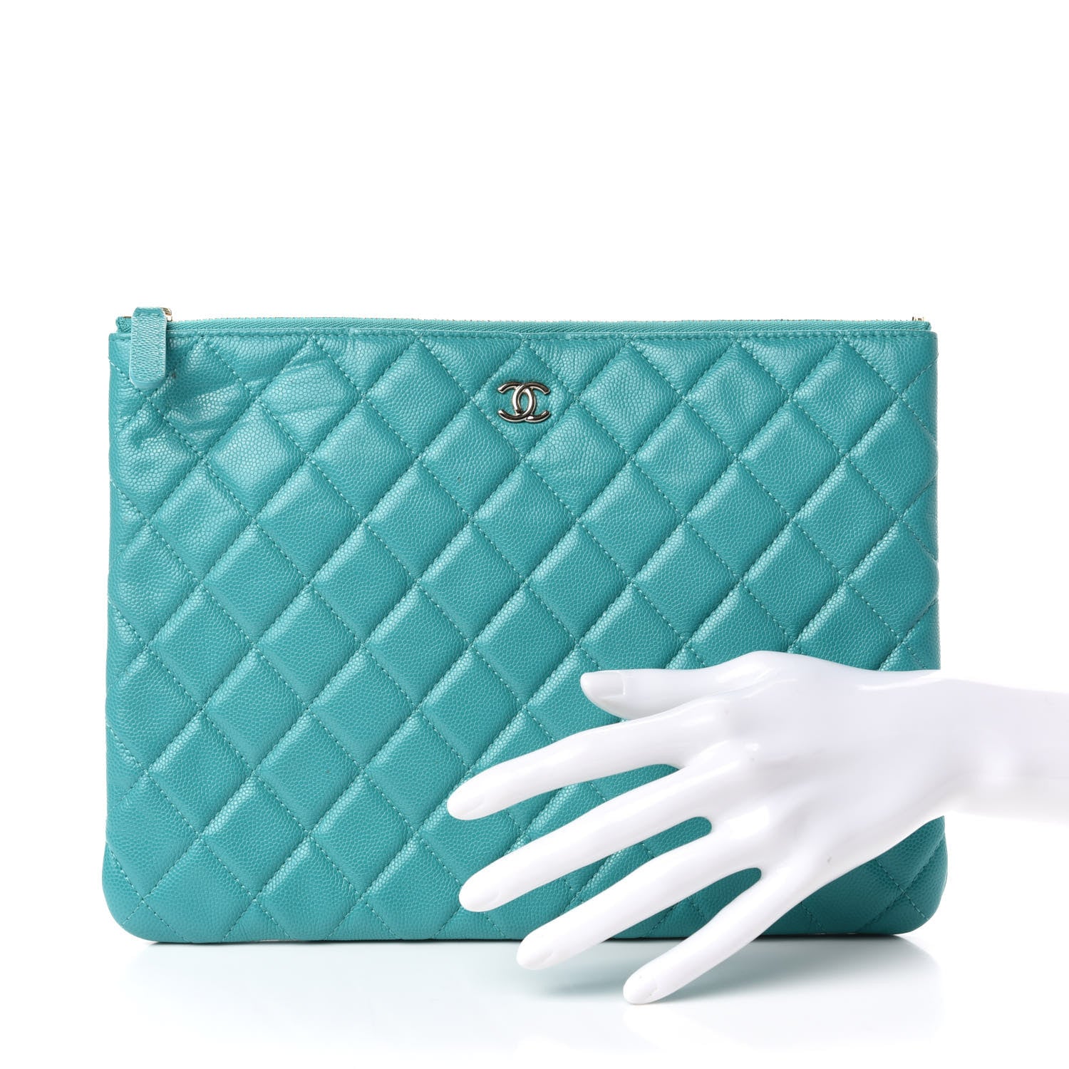 Chanel Caviar Quilted Medium Cosmetic Case Turquoise 2 of 8