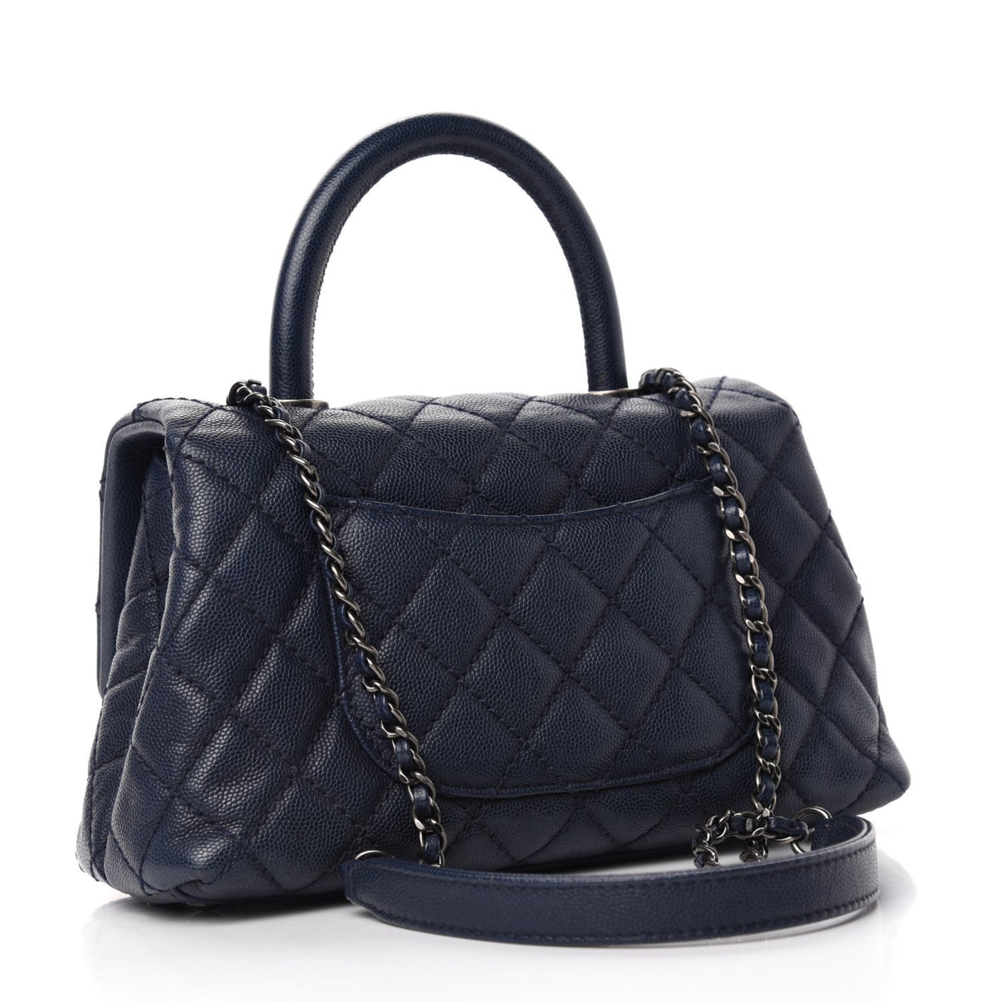 Caviar Quilted Mini Coco Handle Flap Navy Blue