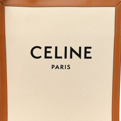 Celine Canvas Calfskin Logo Print Small Vertical Cabas Natural Tan 7 of 9