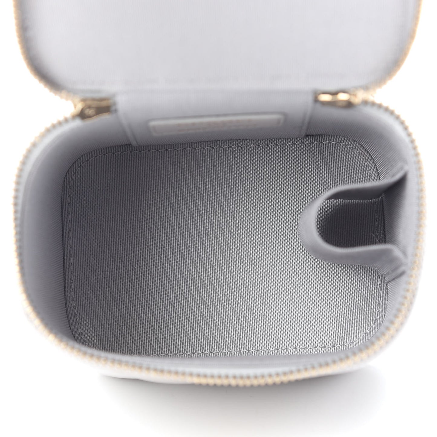 Lambskin Quilted Top Handle Mini Vanity Case With Chain Grey