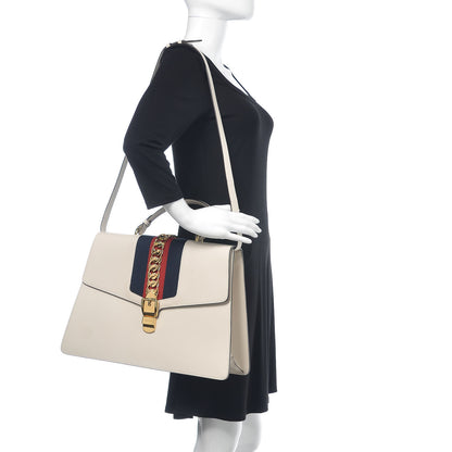 Gucci Calfskin Maxi Sylvie Top Handle Bag White 2 of 9