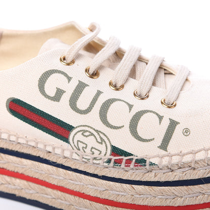 Gucci Canvas Logo Lace-Up Platform Espadrilles 39.5 Greggio Grege 10 of 11