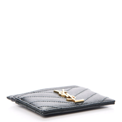 Saint Laurent Grain De Poudre Matelasse Chevron Monogram Credit Card Case Algae 4 of 7