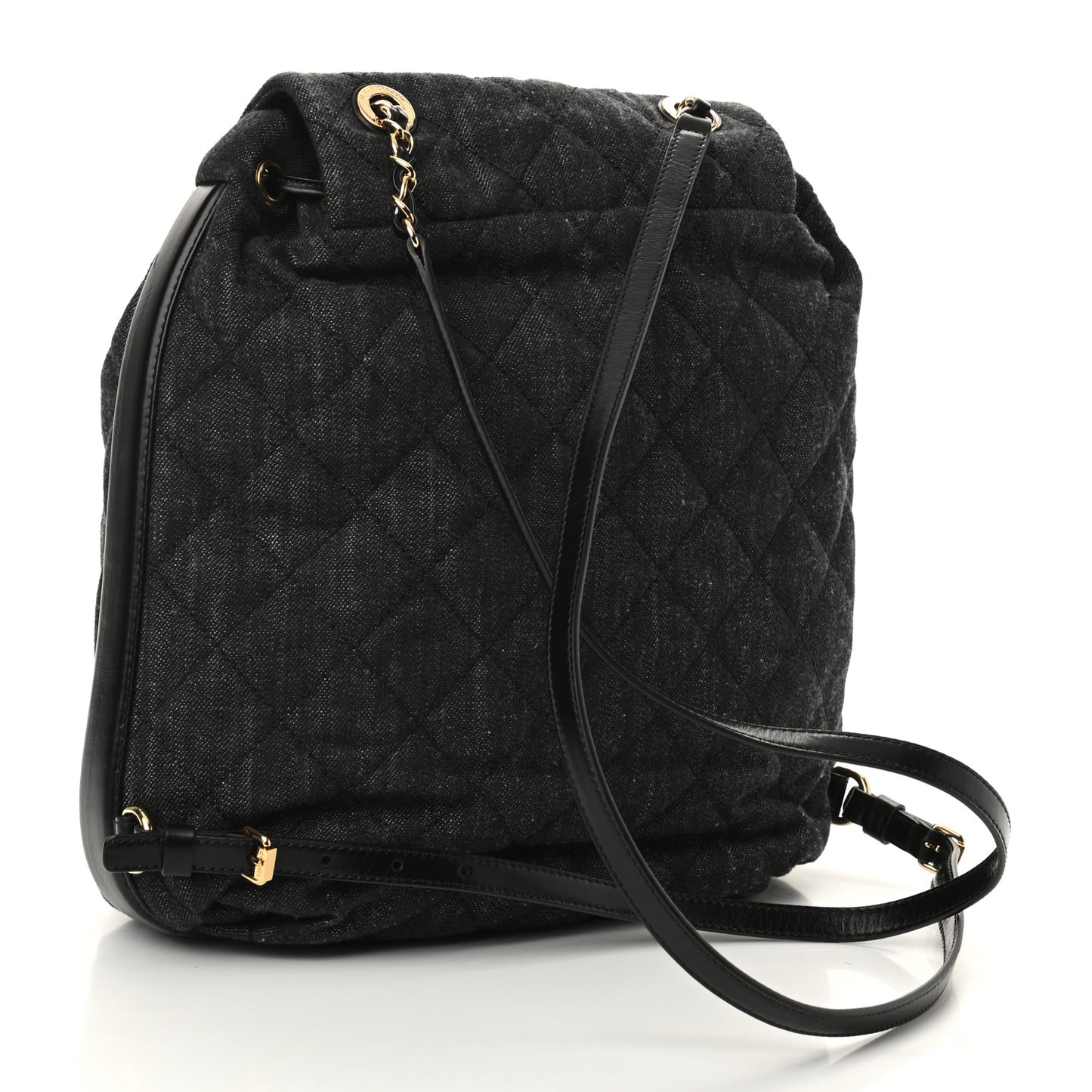 Denim Calfskin Quilted Backpack Dark Grey Black