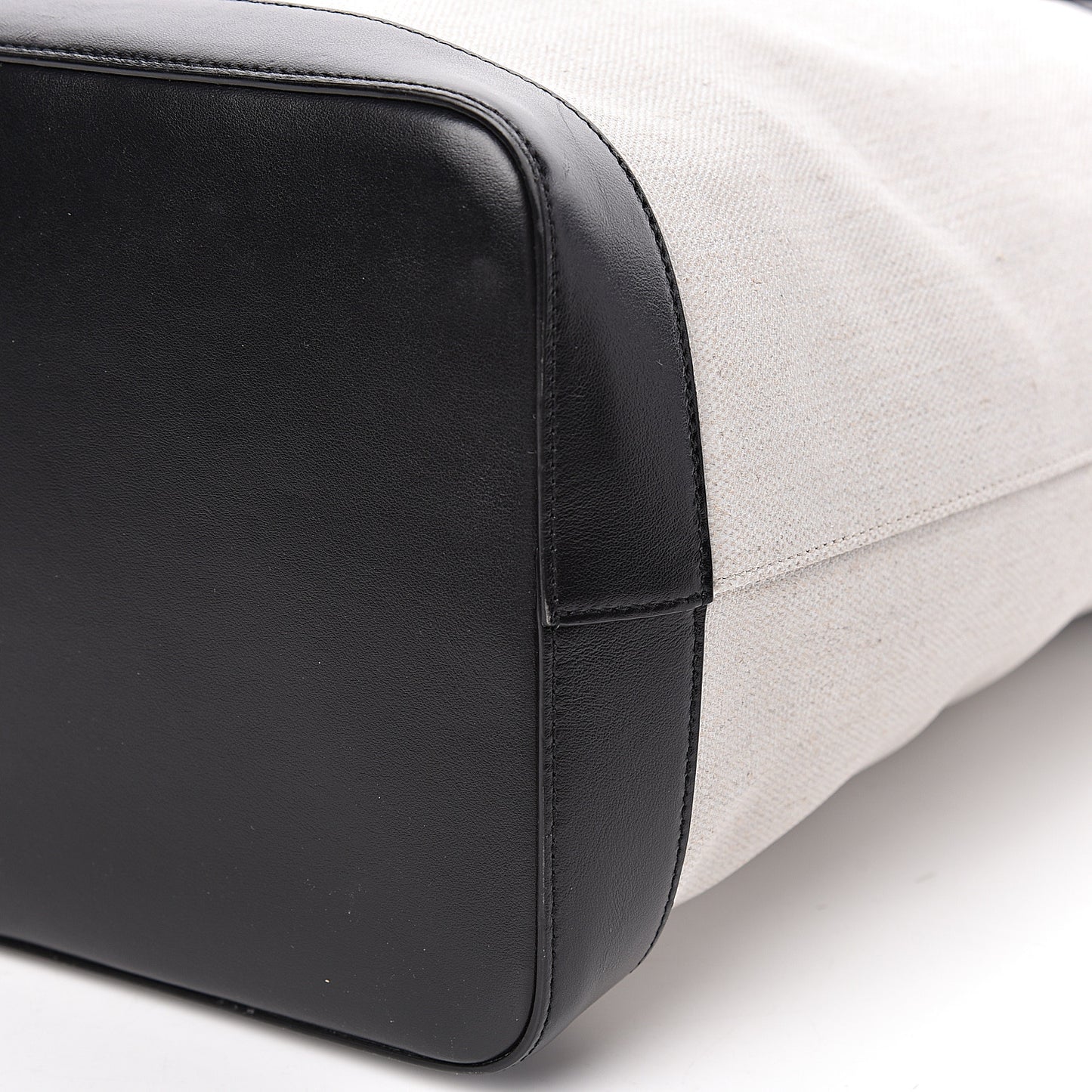 Canvas Calfskin Teddy Drawstring Shopping Tote White Black