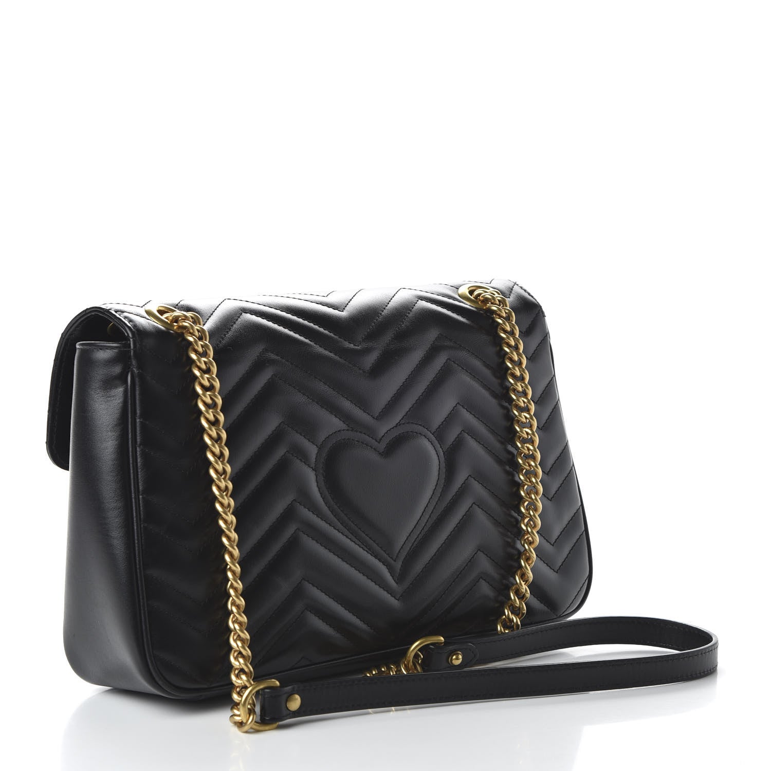 Gucci Calfskin Matelasse Medium GG Marmont Shoulder Bag Black 3 of 10