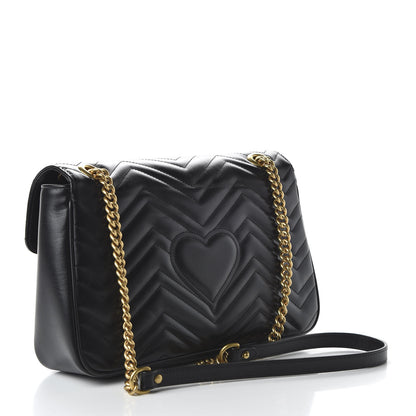 Gucci Calfskin Matelasse Medium GG Marmont Shoulder Bag Black 3 of 10