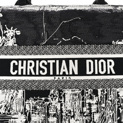 Christian Dior Canvas Embroidered Medium New York Book Tote Black White 8 of 10