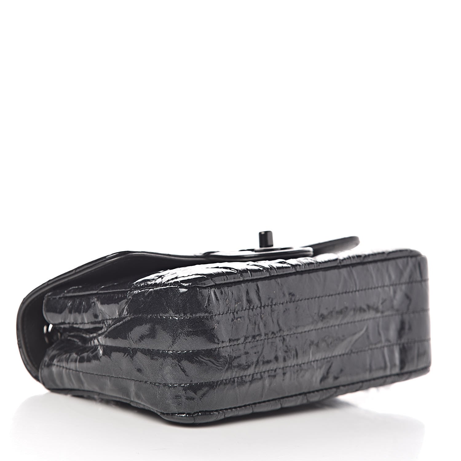 Chanel Patent Metallic Crumpled Calfskin Chevron Quilted Mini Rectangular Flap So Black 4 of 14