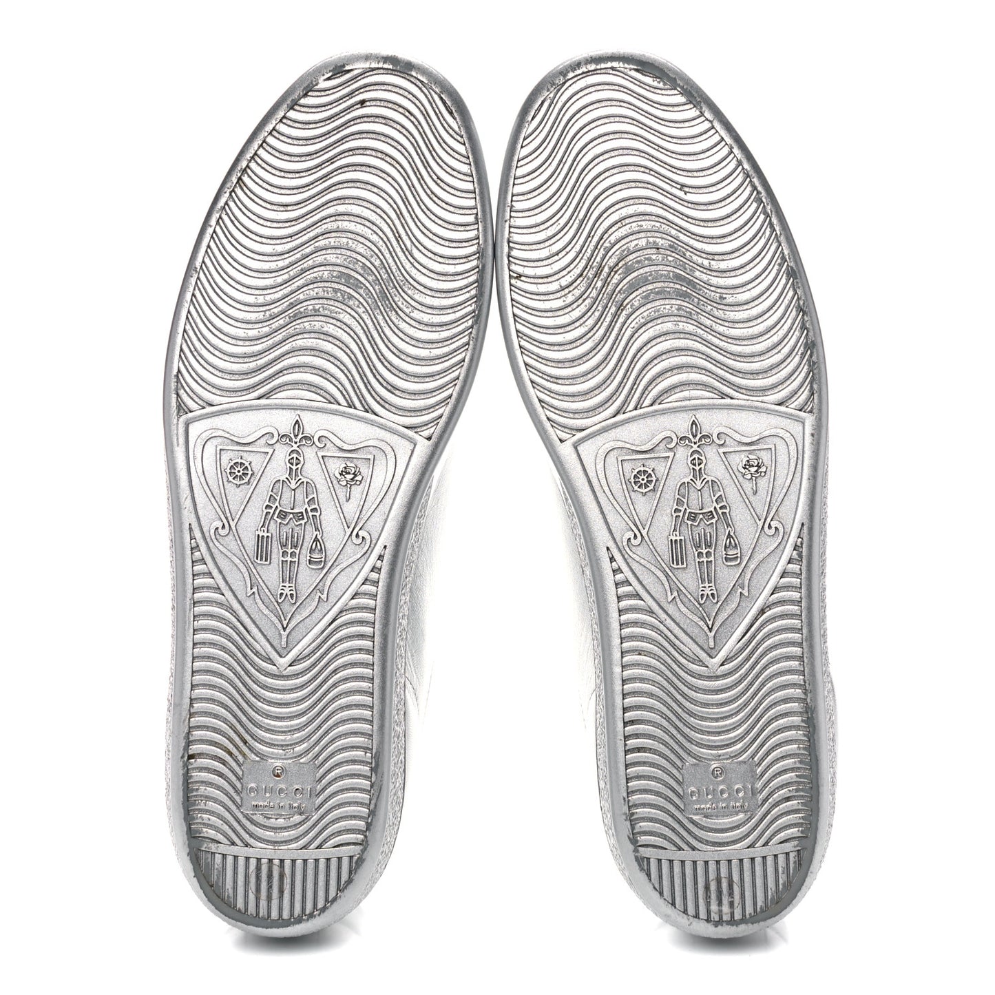 Metallic Nappa Interlocking G Perforated Womens Ace Sneakers 40.5 Silver