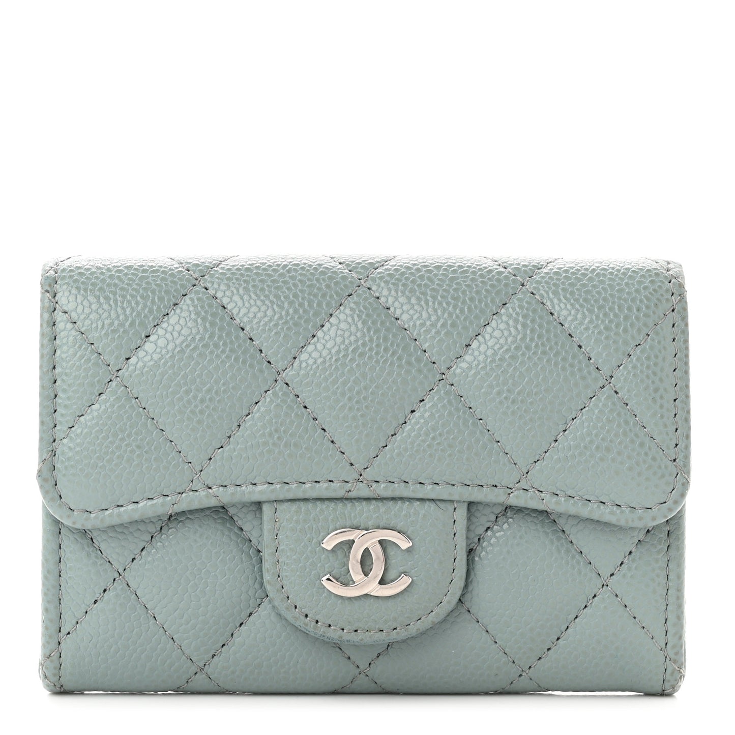 Caviar Quilted Flap Card Holder Wallet Light Blue