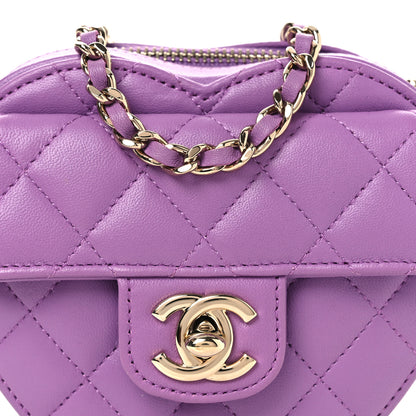 Chanel Lambskin Quilted CC In Love Heart Clutch With Chain Purple 8 of 10