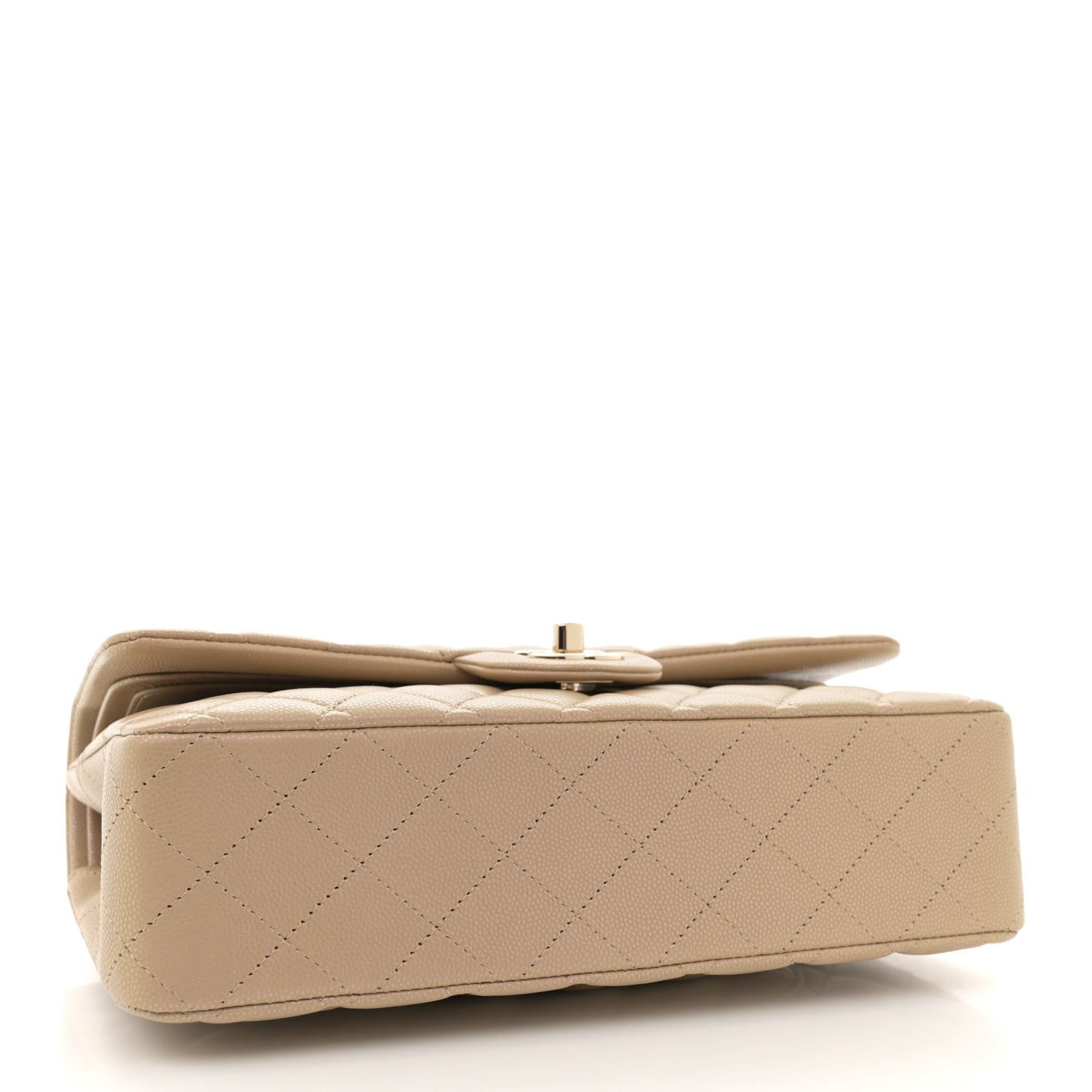 Iridescent Caviar Quilted Medium Double Flap Dark Beige