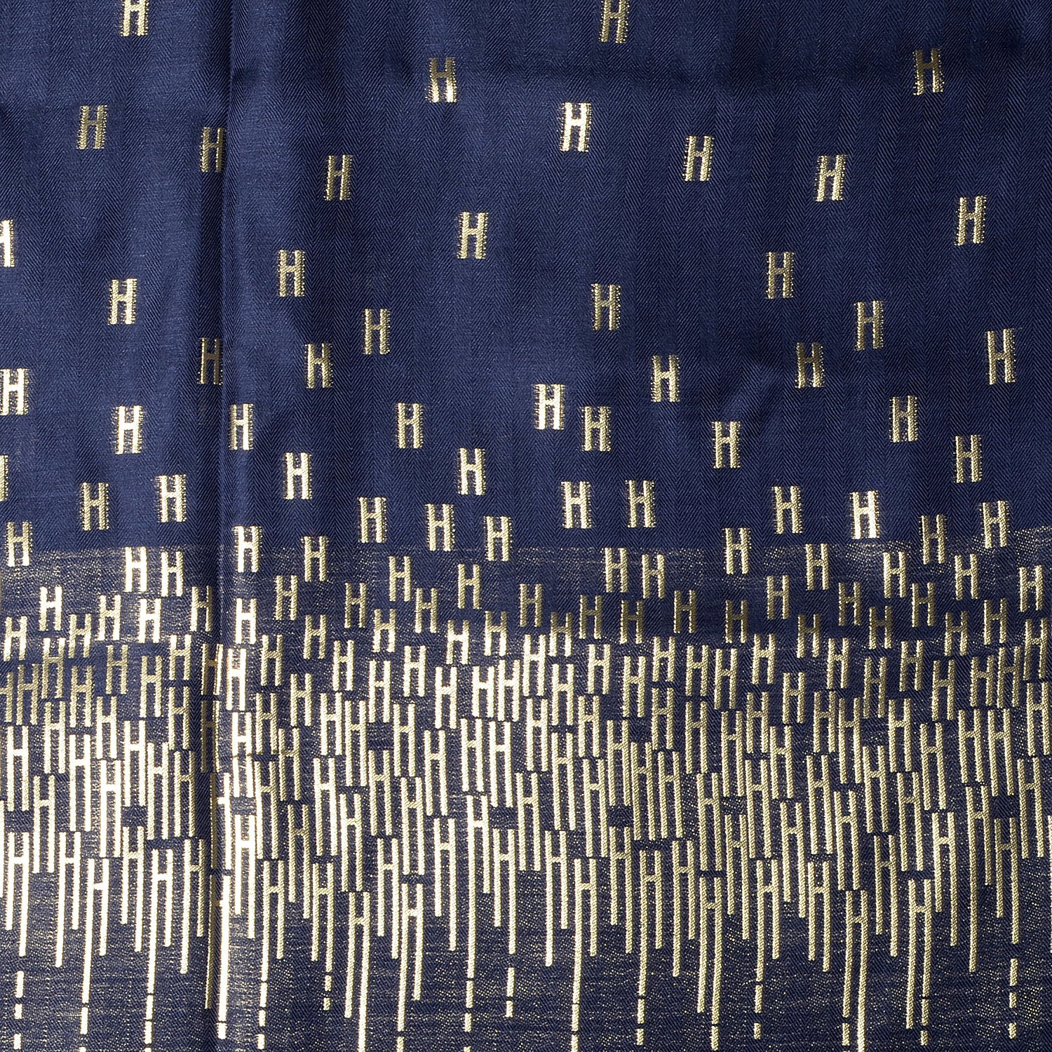 Hermes Silk Cashmere Hart Deco Stole Bleu Nuit Oro 1 of 6