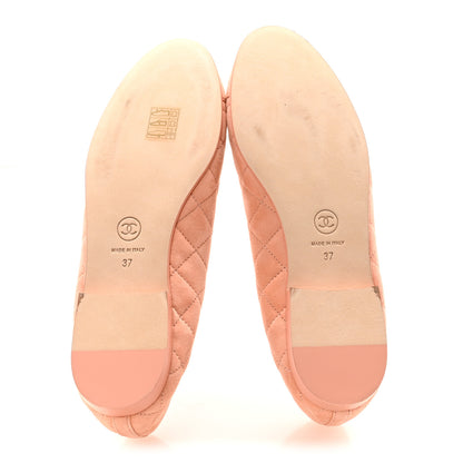 Chanel Suede Quilted Cap Toe CC Ballerina Flats 37 Light Orange 6 of 10