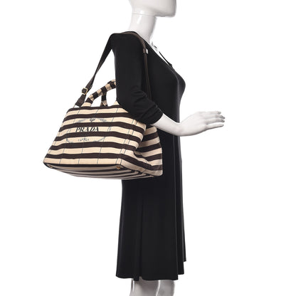 Prada Canapa Striped Logo Tote Tabacco 2 of 13