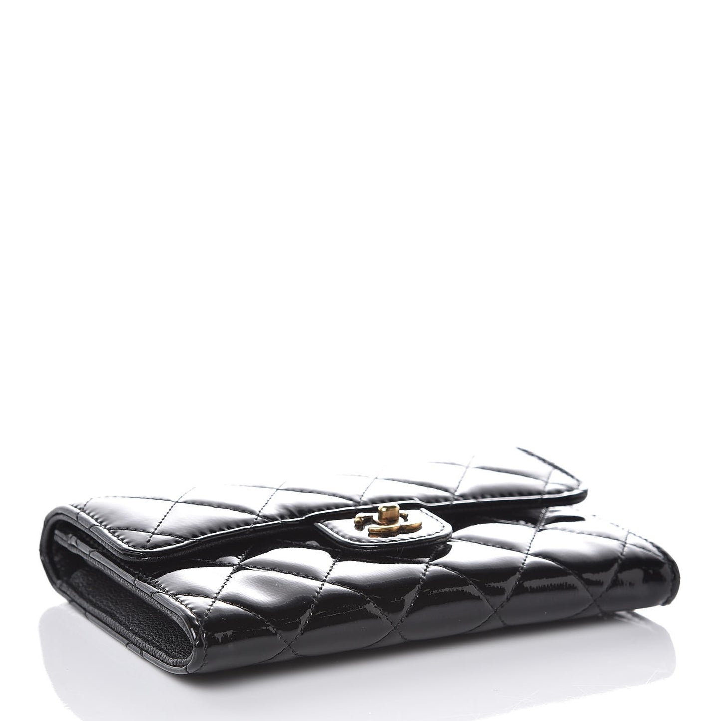 Patent Calfskin Quilted Small Flap Wallet Black