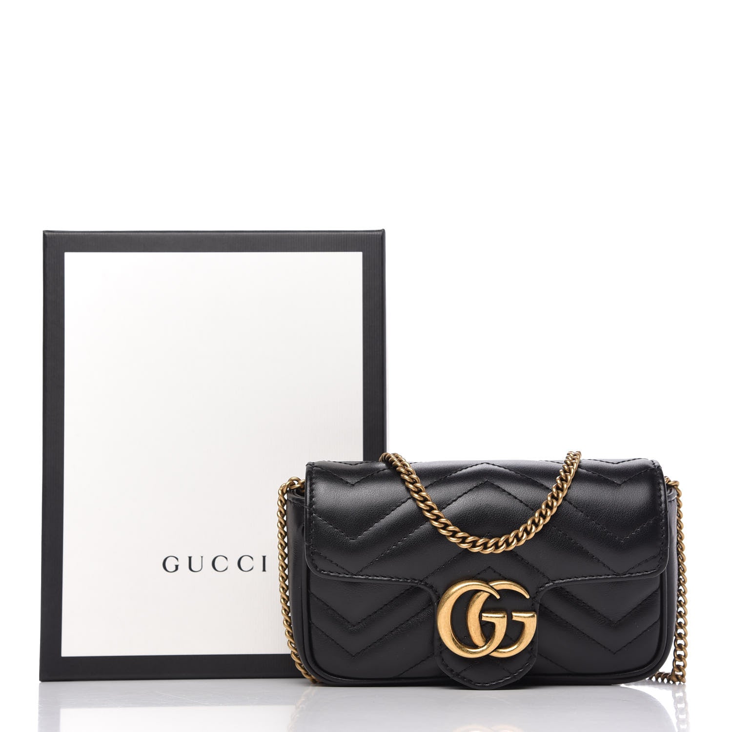 Gucci Calfskin Matelasse Super Mini GG Marmont Shoulder Bag Black 11 of 11