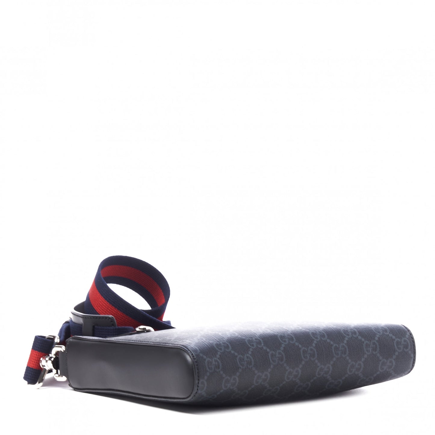 GG Supreme Monogram Web Small Flat Messenger Bag Black Grey