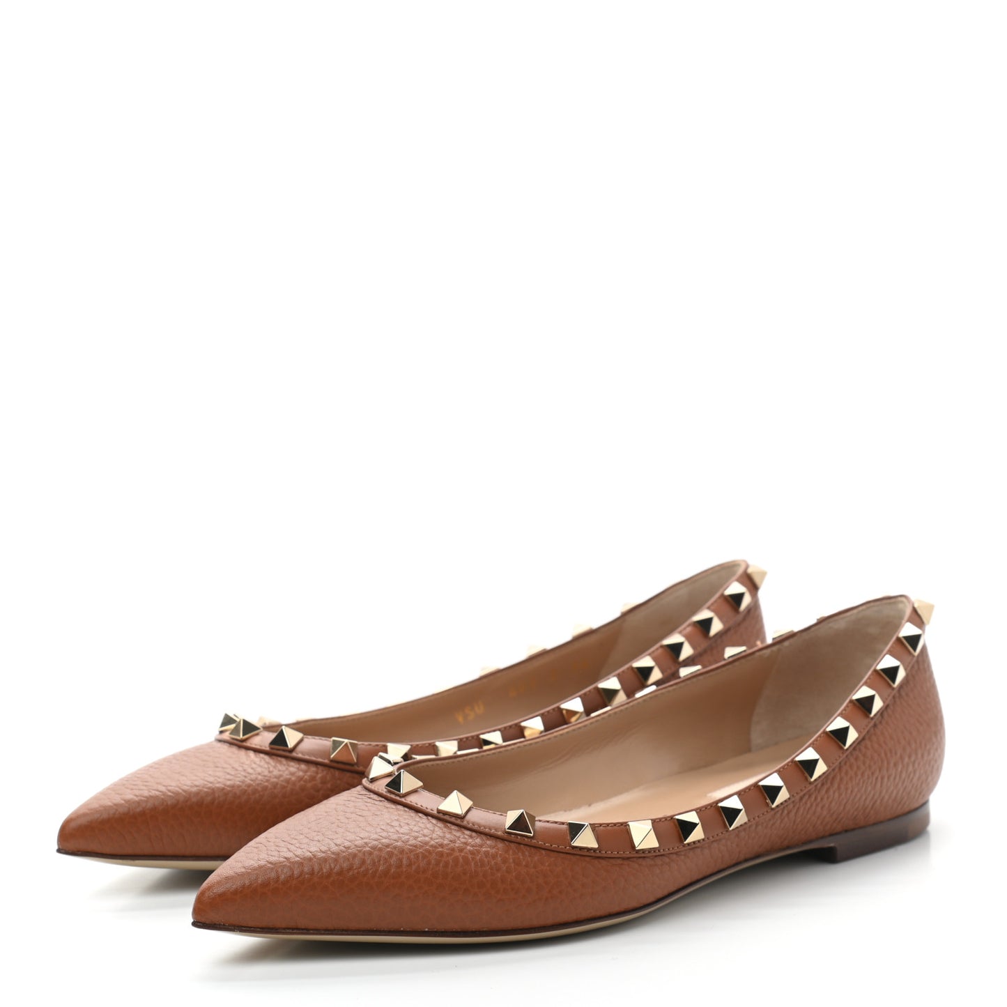 Pebbled Calfskin Rockstud Ballerina Flats 36 Selleria