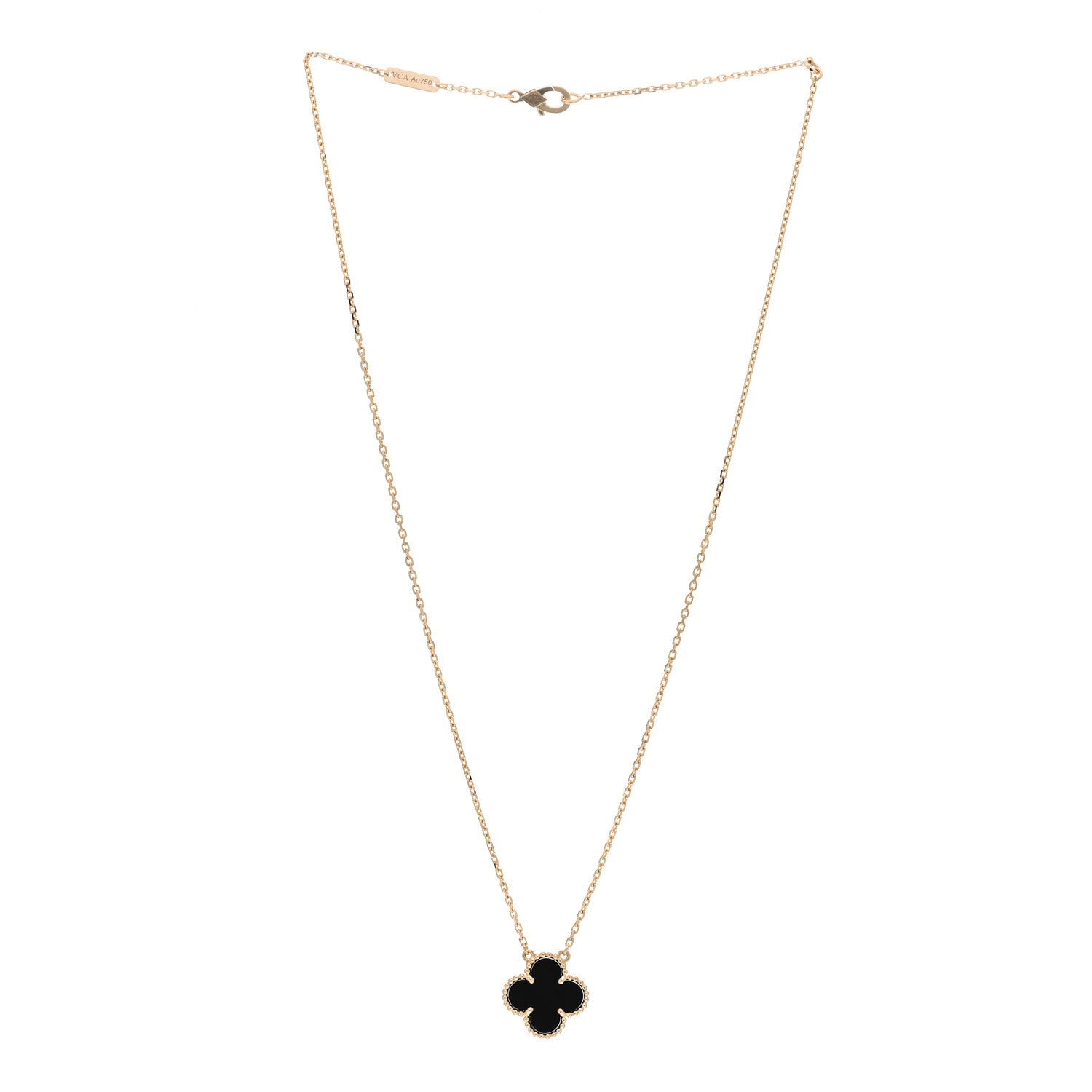 Van Cleef & Arpels 18K Yellow Gold Black Onyx Vintage Alhambra Pendant Necklace 3 of 5