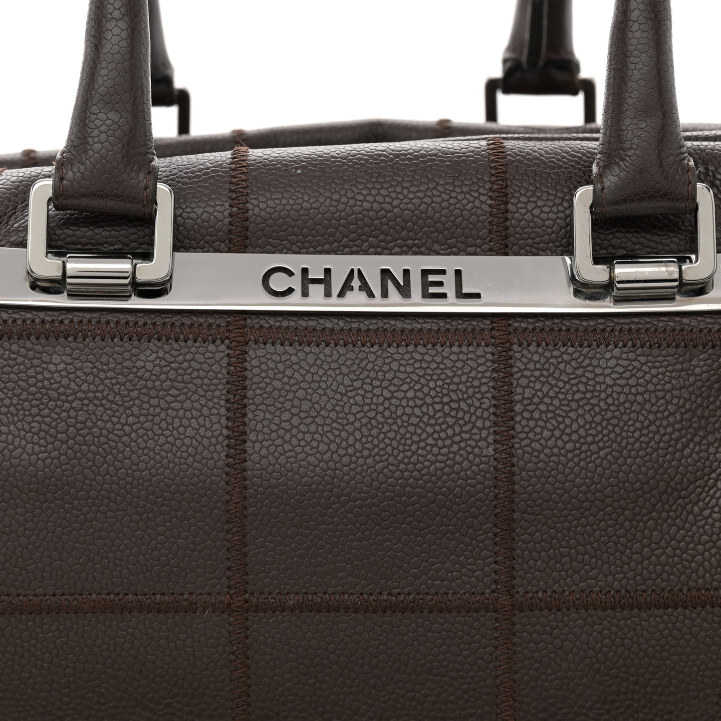 Caviar Square Stitched Large Satchel Dark Brown