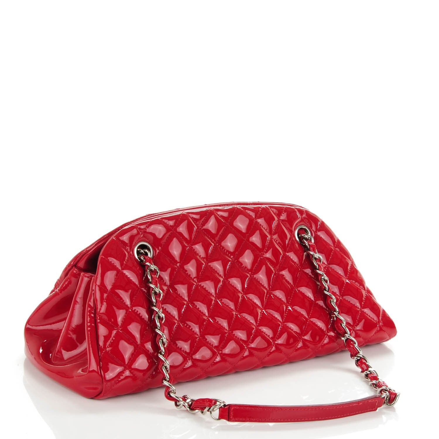 Chanel Patent Quilted Medium Just Mademoiselle Bowling Bag Red 3 of 7