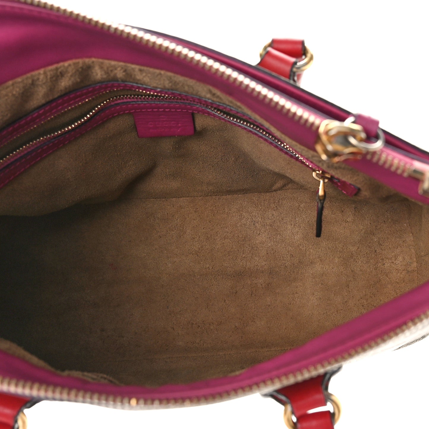 GG Supreme Monogram Moon Calfskin Small Zip Top Tote Beige Ebony Hibiscus Red New Rosette