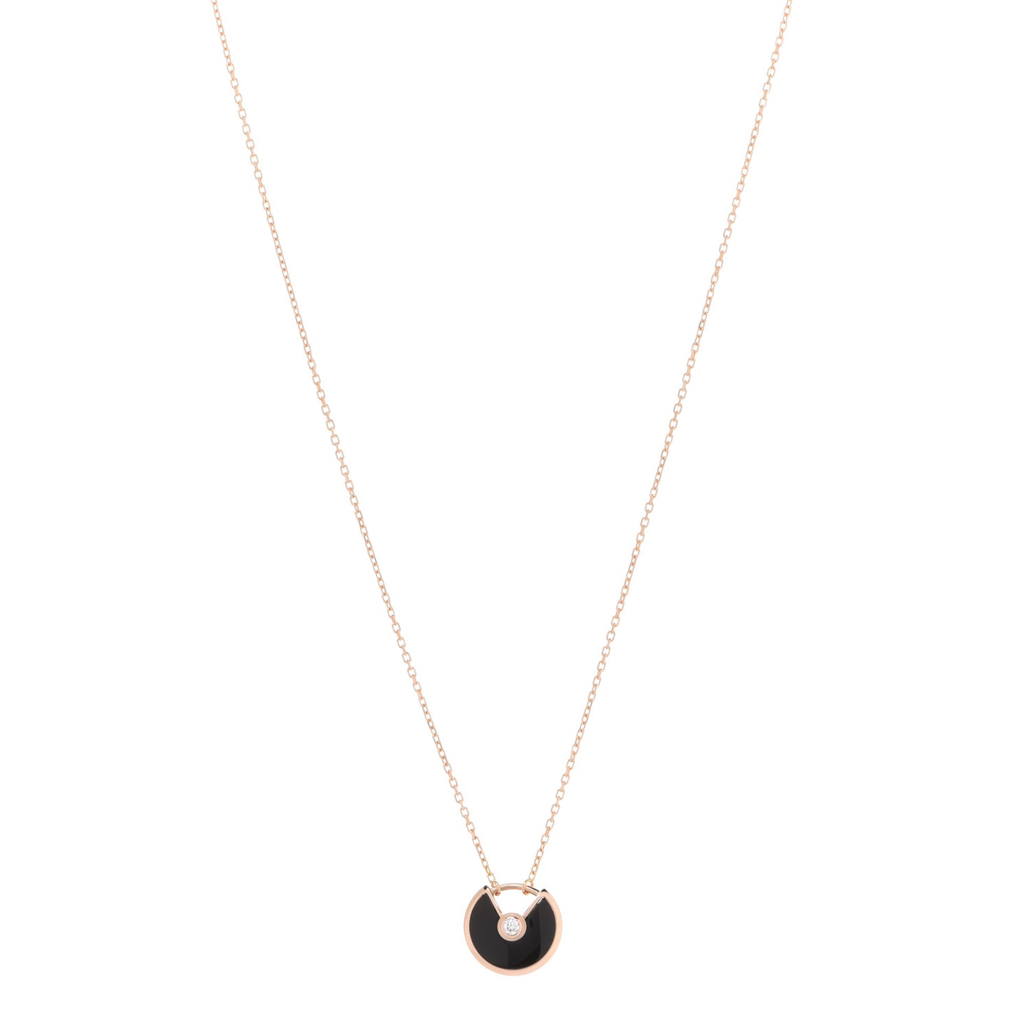 18K Pink Gold Diamond Black Onyx XS Amulette de Cartier Pendant Necklace