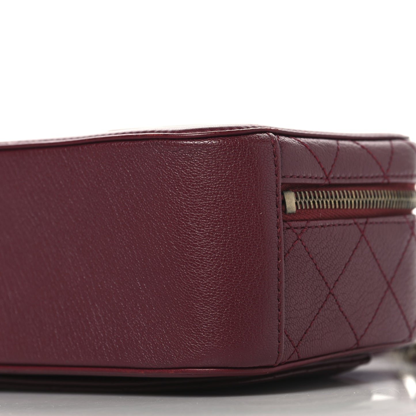 Shiny Calfskin Goatskin Quilted Small Coco Curve Vanity Burgundy