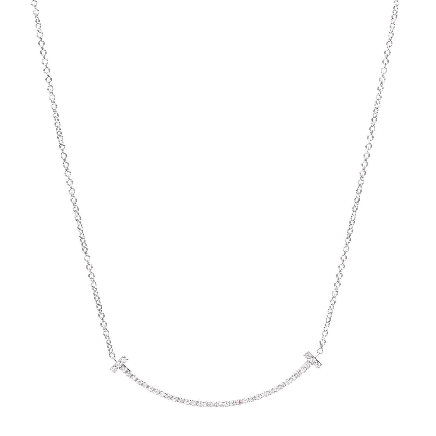 18K White Gold Diamond Small T Smile Pendant Necklace