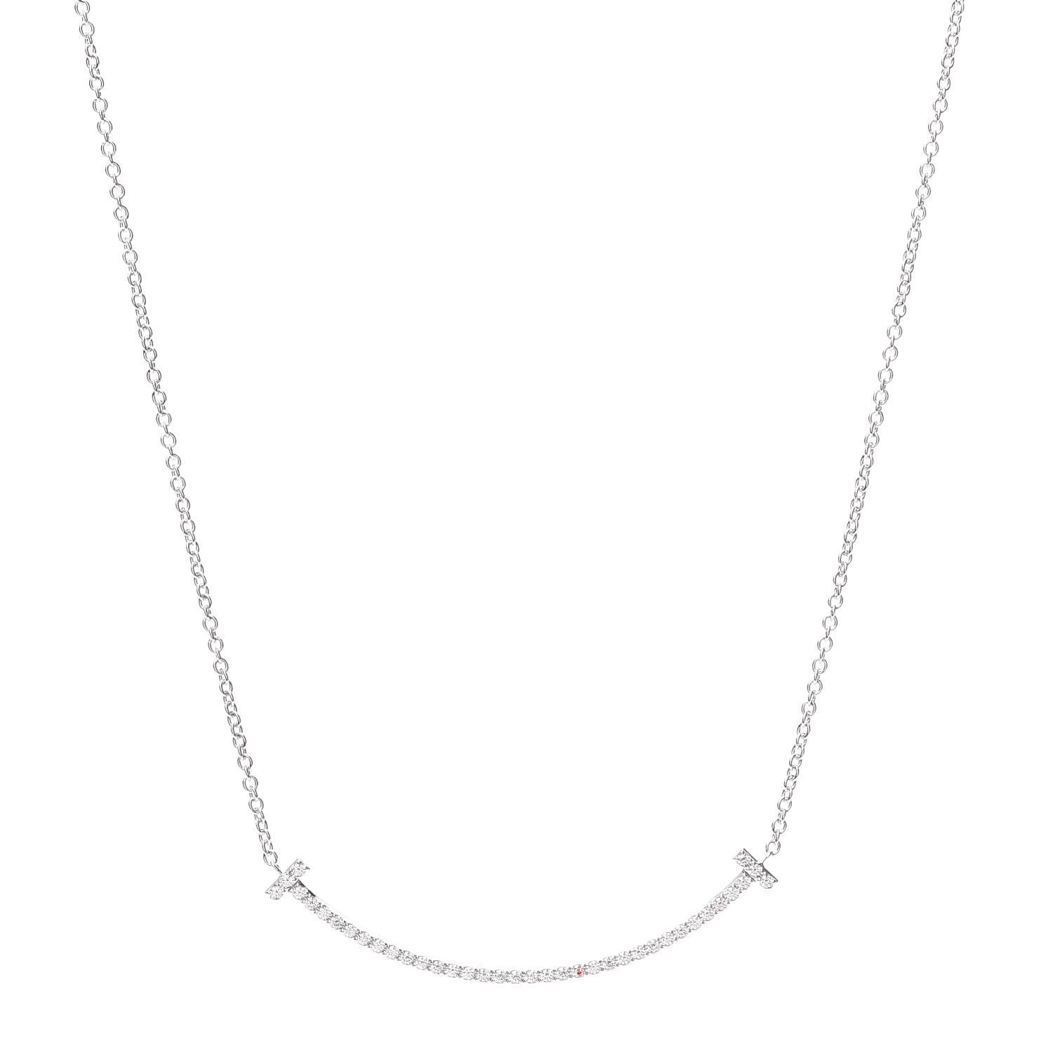 Tiffany 18K White Gold Diamond Small T Smile Pendant Necklace 1 of 6