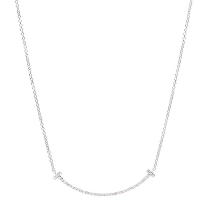 Tiffany 18K White Gold Diamond Small T Smile Pendant Necklace 1 of 6