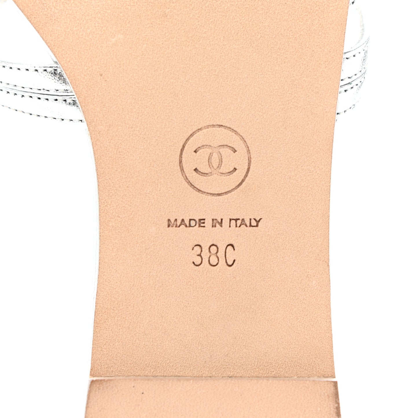 Laminated Lambskin Pearl CC Sandals 38 Silver