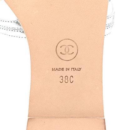 Chanel Laminated Lambskin Pearl CC Sandals 38 Silver 6 of 11