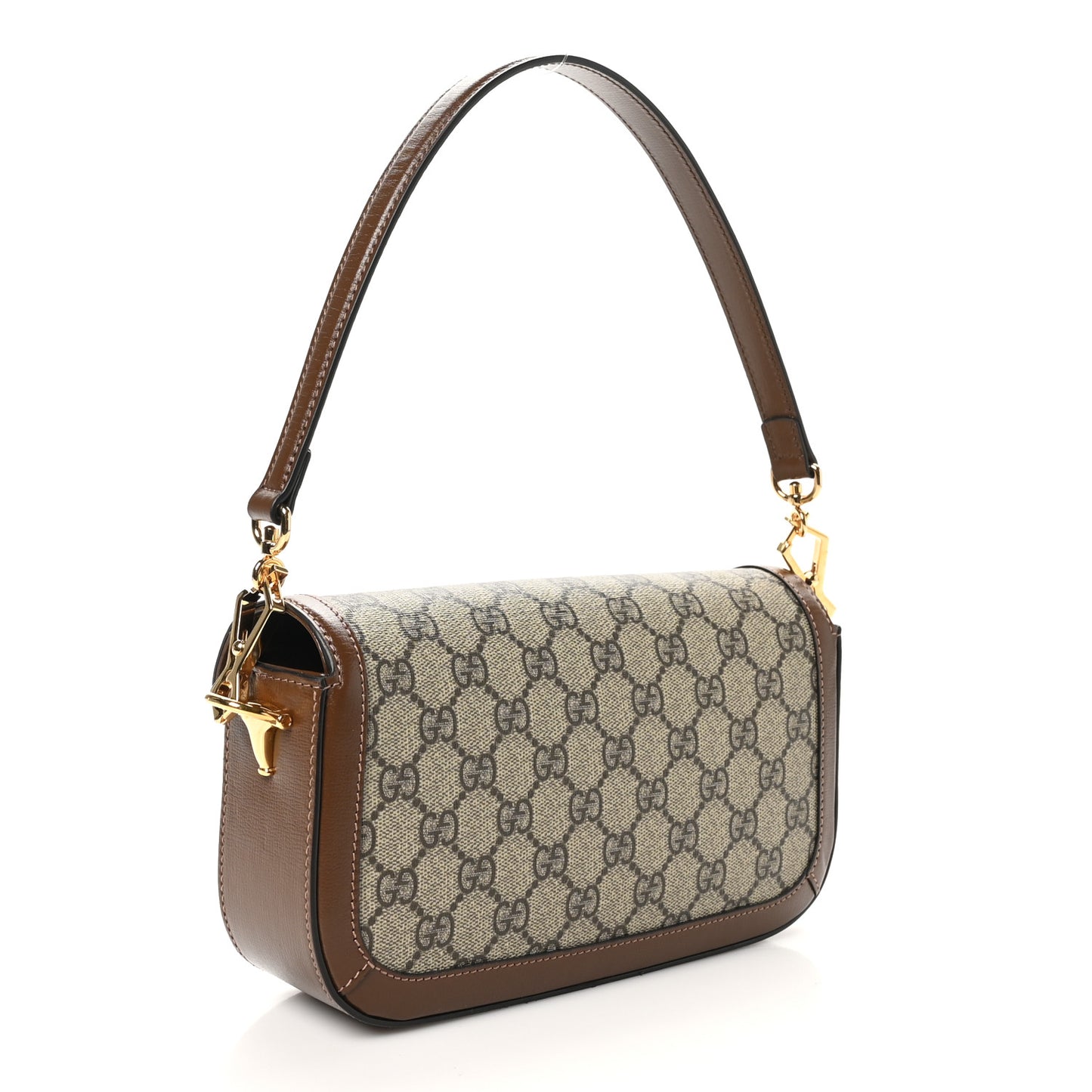 GG Supreme Monogram Small Horsebit 1955 Chain Shoulder Bag Beige Ebony Brown Sugar