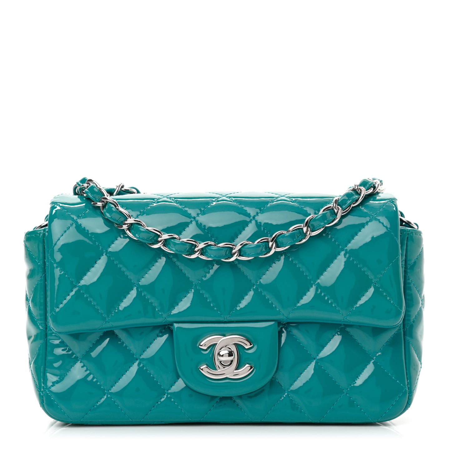 Patent Quilted Mini Rectangular Flap Turquoise