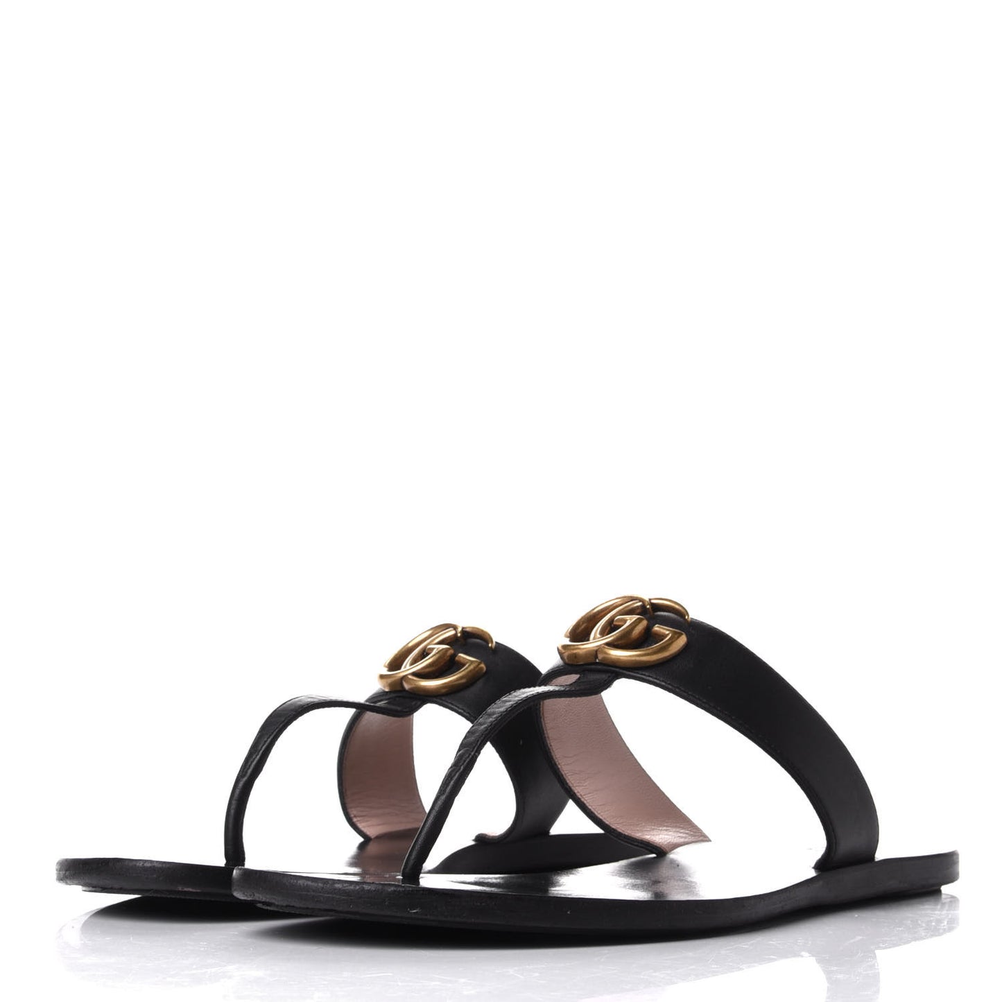 Calfskin GG Marmont Thong Sandals 38.5 Black