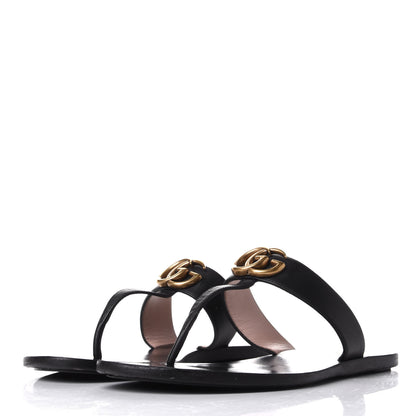 Gucci Calfskin GG Marmont Thong Sandals 38.5 Black 3 of 9