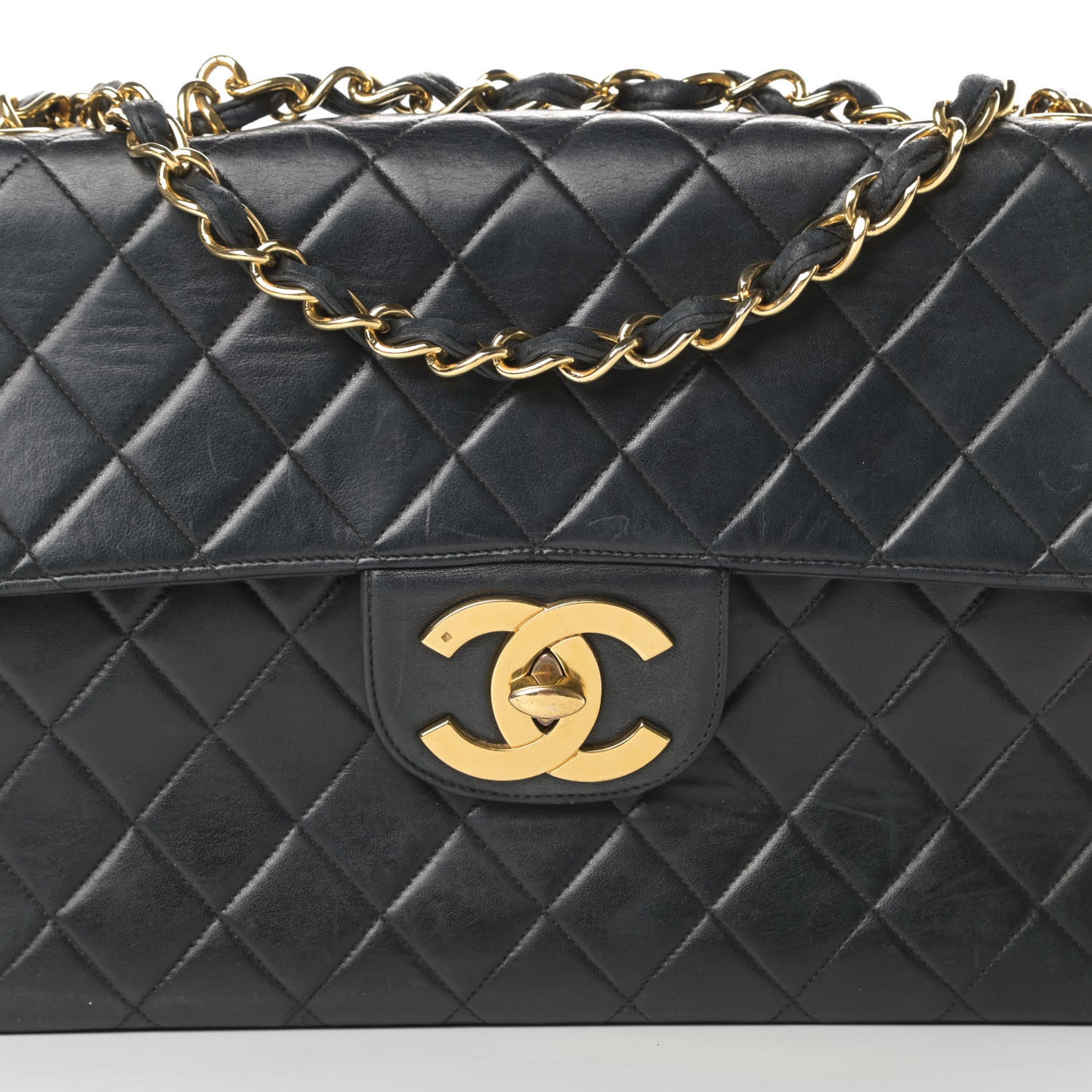 Lambskin Quilted XL Jumbo Single Flap Black