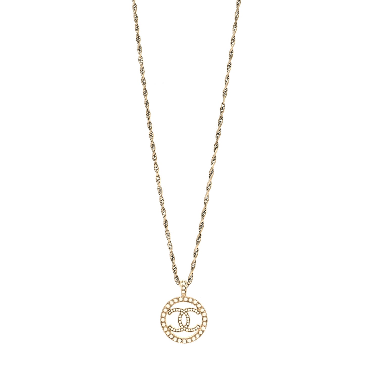 Pearl CC Round Pendant Necklace Gold