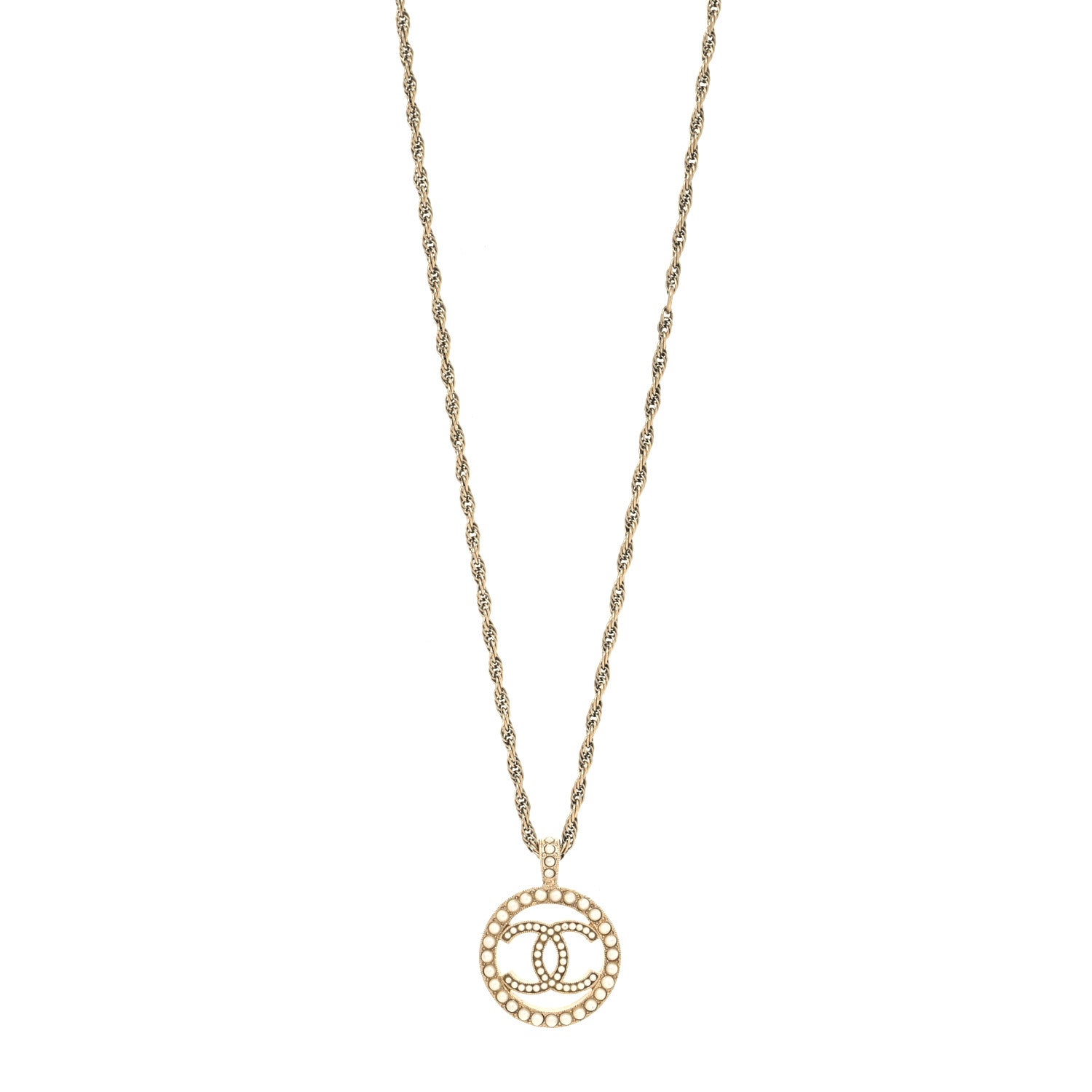Chanel Pearl CC Round Pendant Necklace Gold 1 of 5