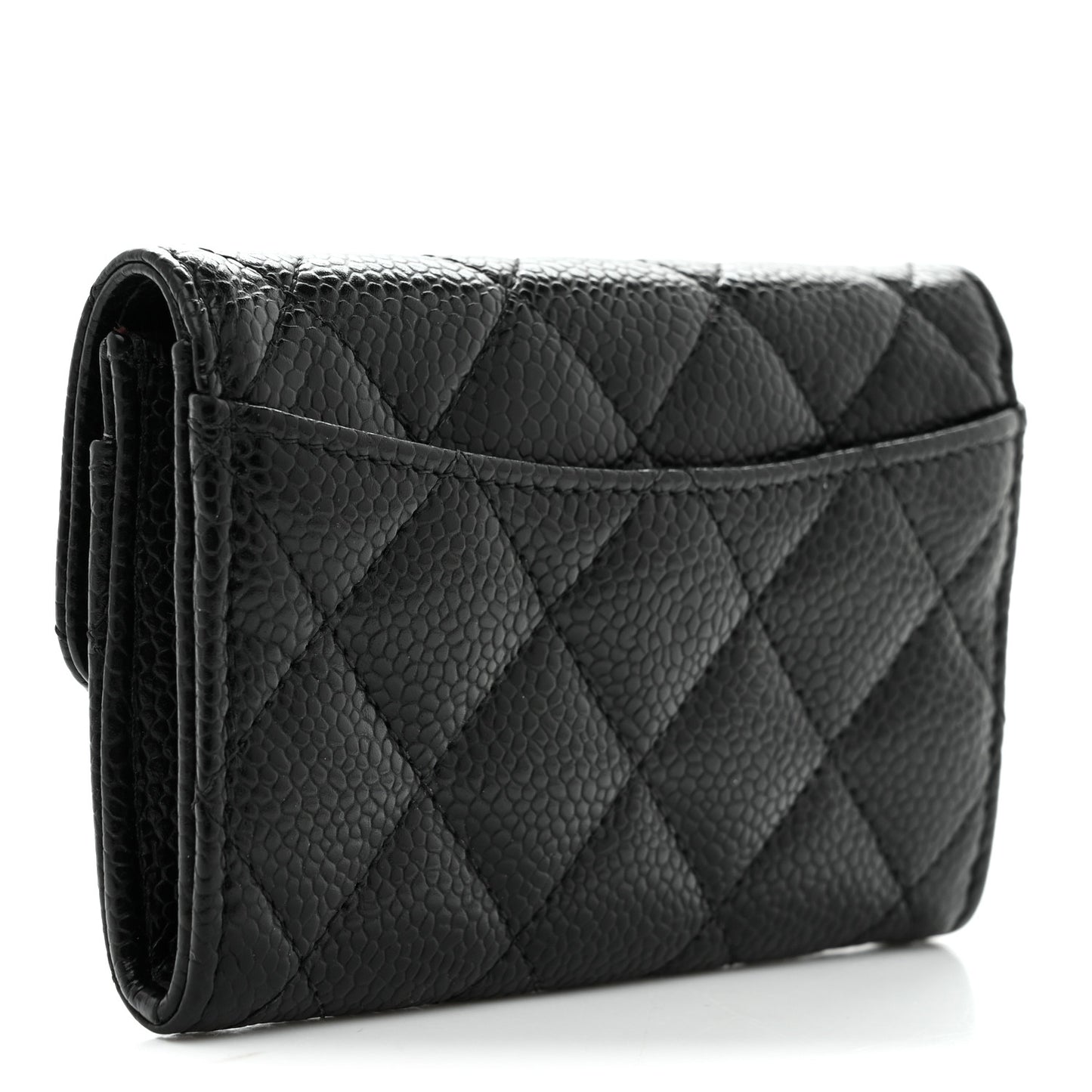 Caviar Quilted Flap Card Holder Wallet Black
