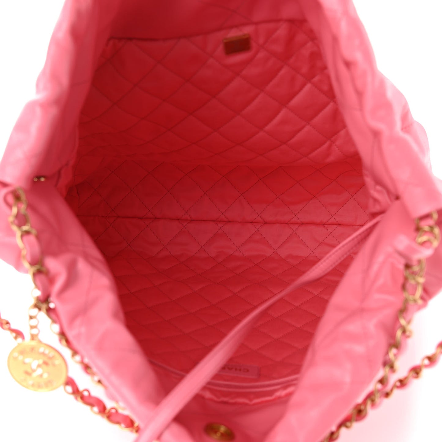 Shiny Calfskin Quilted Large Chanel 22 Coral Pink