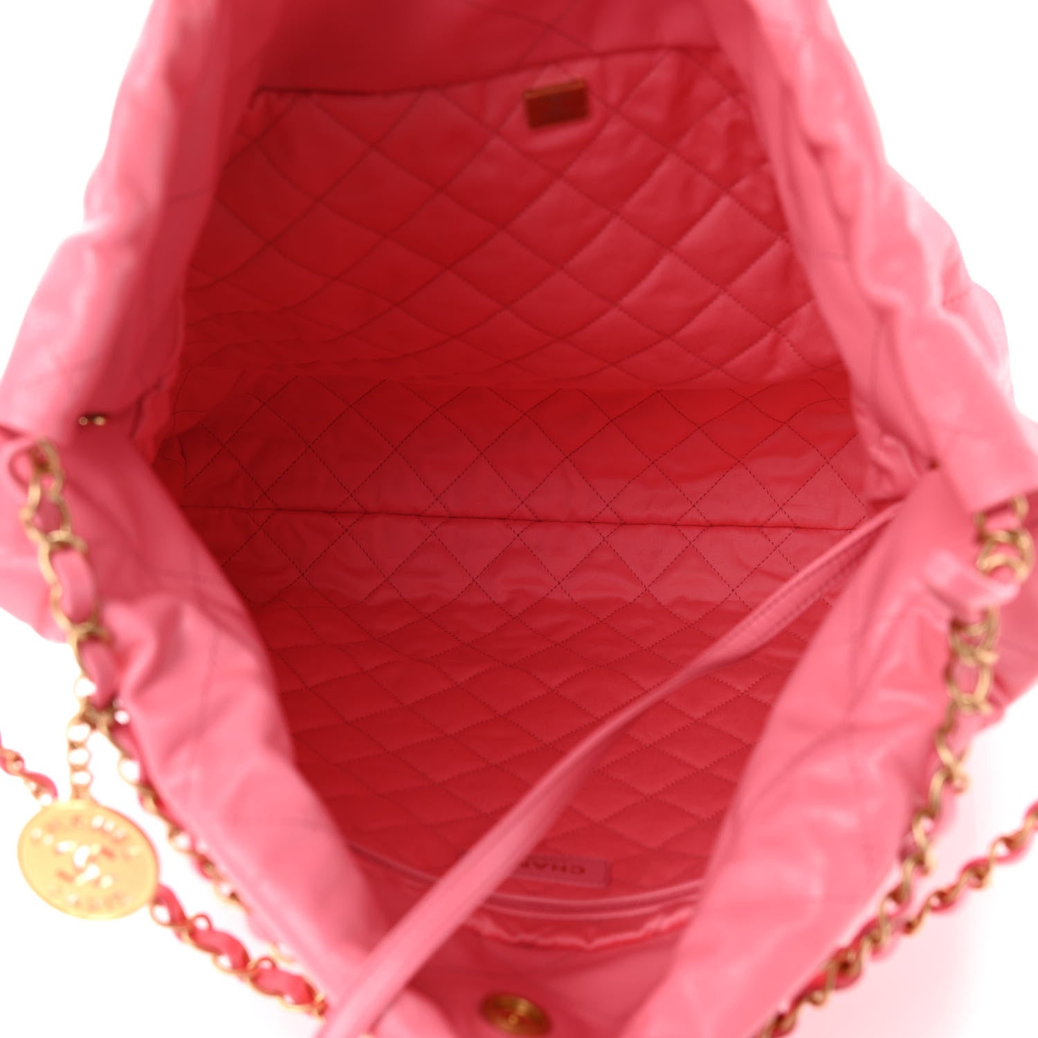 Chanel Shiny Calfskin Quilted Large Chanel 22 Coral Pink 10 of 13
