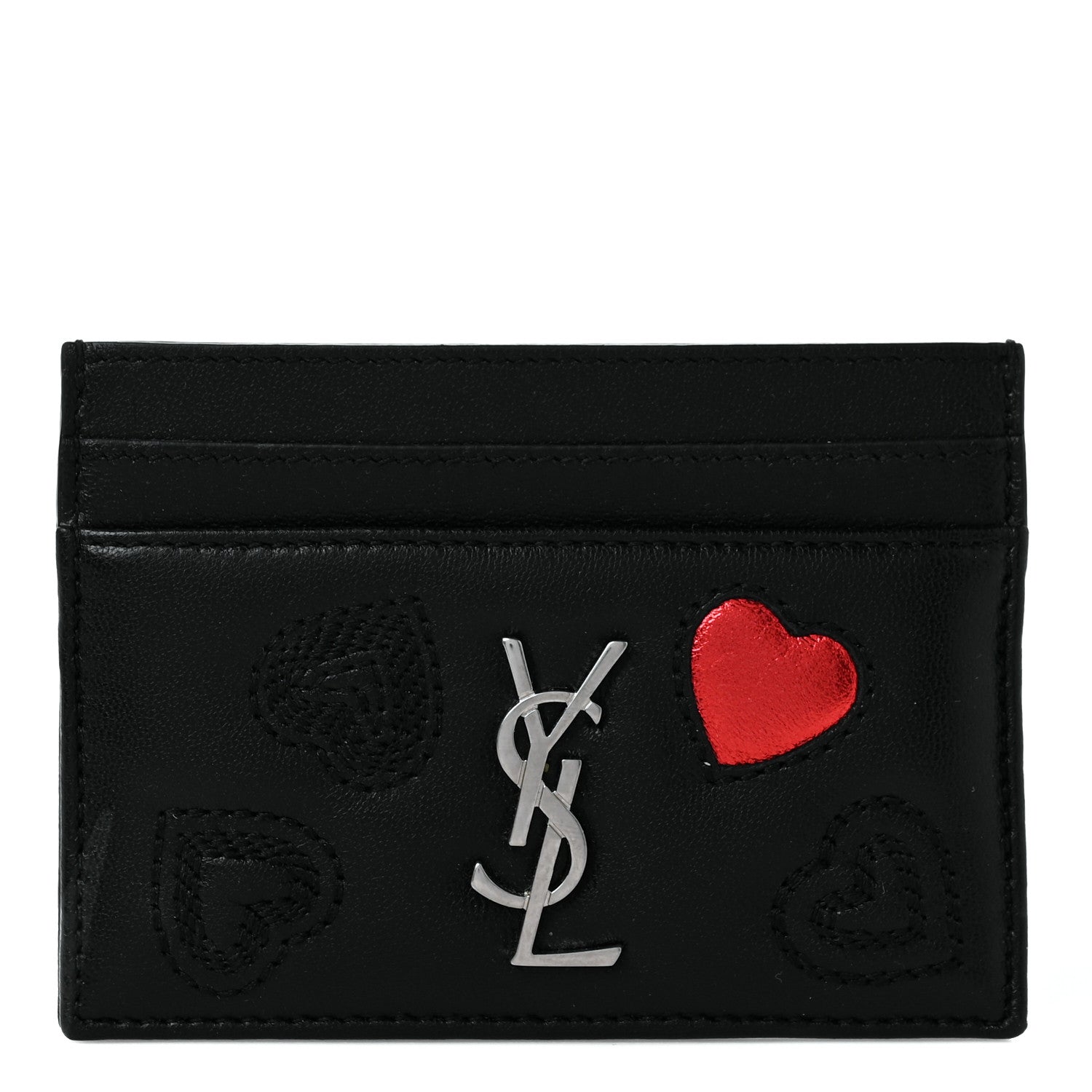 Saint Laurent Calfskin Heart Embossed Card Case Black 1 of 7