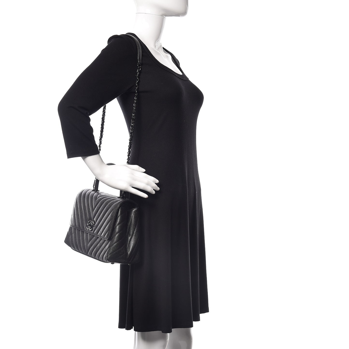 Caviar Chevron Quilted Small Coco Handle Flap So Black